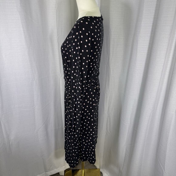 Boden Abigail Dress Womens 10R Polka Dot Navy Pink Midi Long Sleeve Jersey Knit - Picture 3 of 16